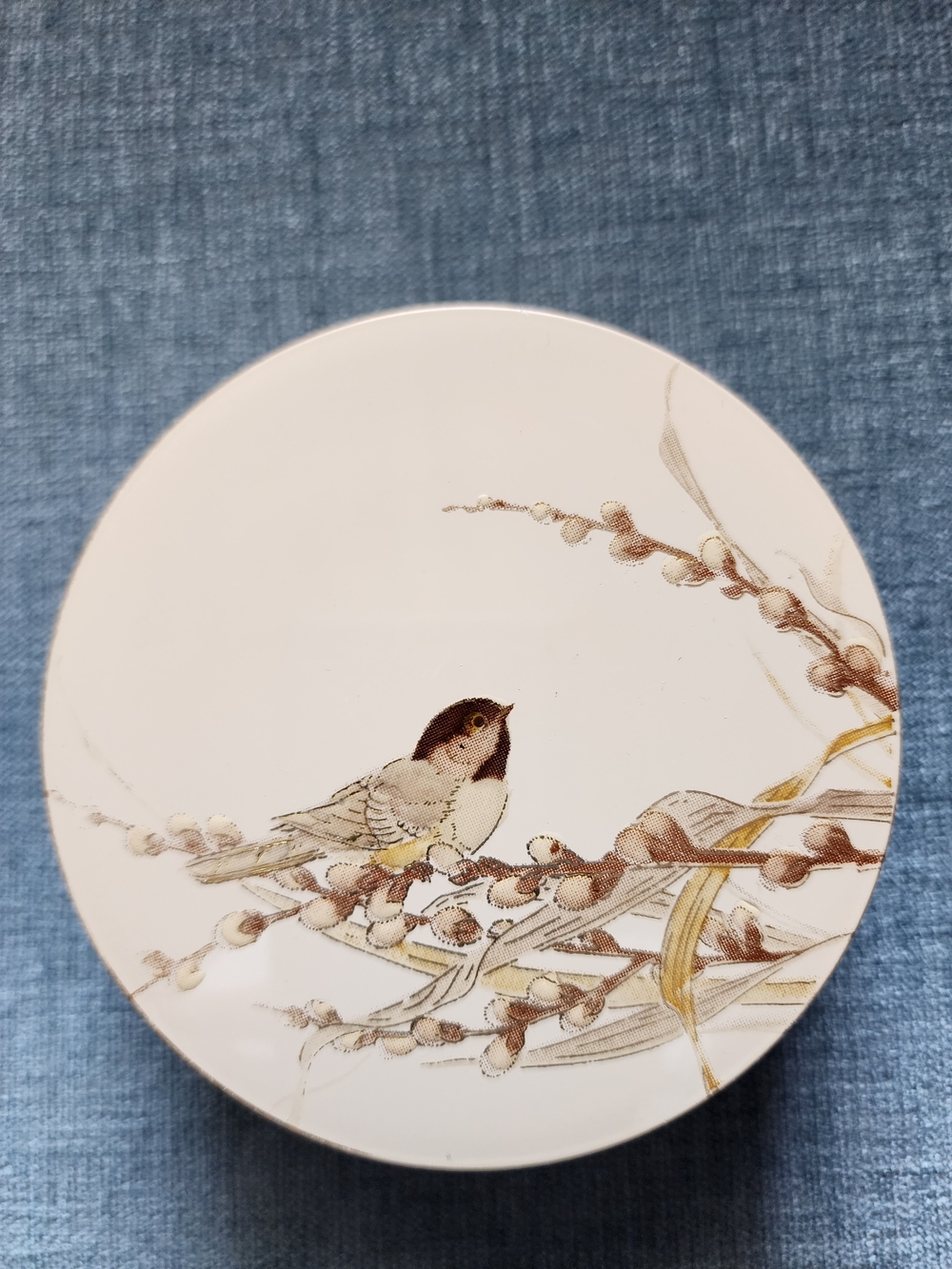 6 Vintage Otagiri Chickadee Lacquerware Coaters In A Box